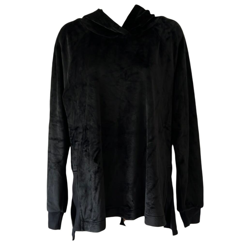 Black Velour Plush Hooded Pullover Top Woman Size Medium NWT